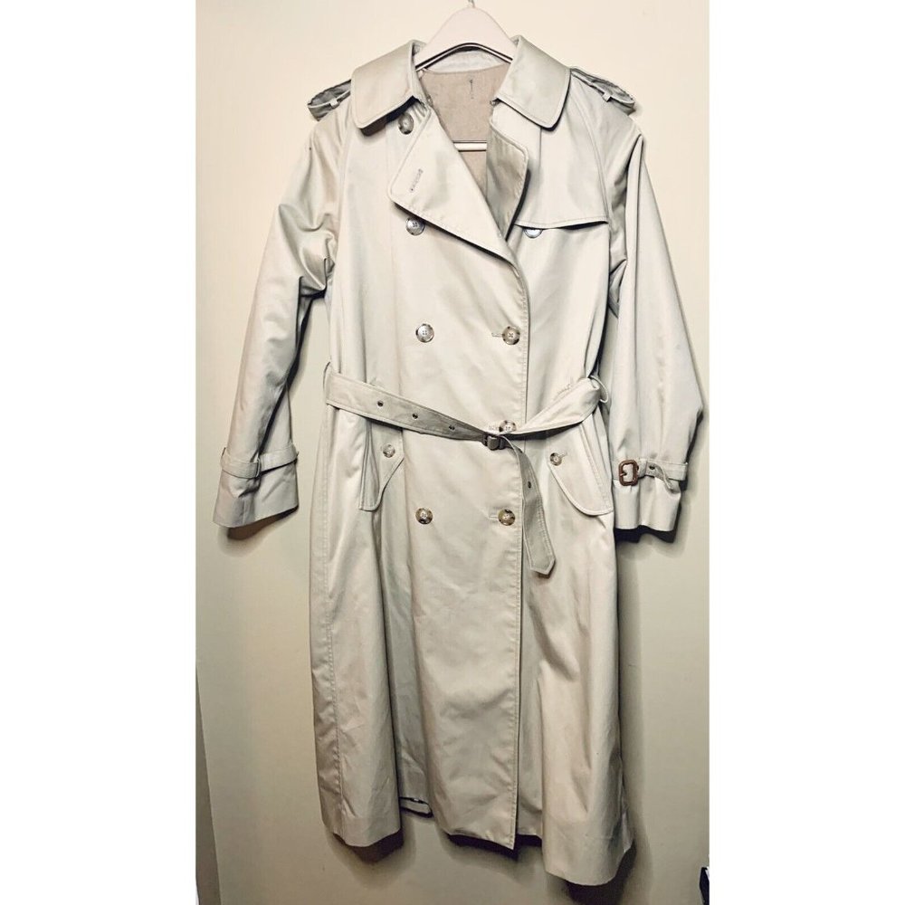 Women’s Trench Coat w/ Liner Plaid Khaki Tan Size 10 Belted With Adjustable Tabs
